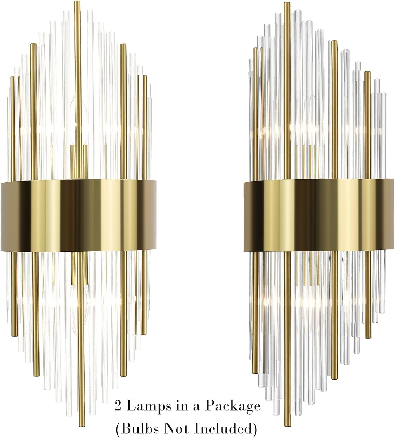Modern Gold Wall Sconces Set of Two Crystal Sconces Wall Lighting 2-Light Brass Glass Wall Light Fixtures for Bedroom Living Room Bathroom Vanity Mirror Light Fixtures