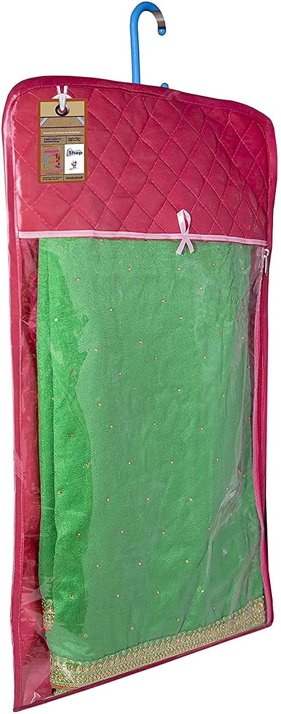 atorakushon Satin Hanging Saree Cover Wardrobe Cloth organizer for Storage Rack Garment Storage Bags Pack of 24 Pcs Pink