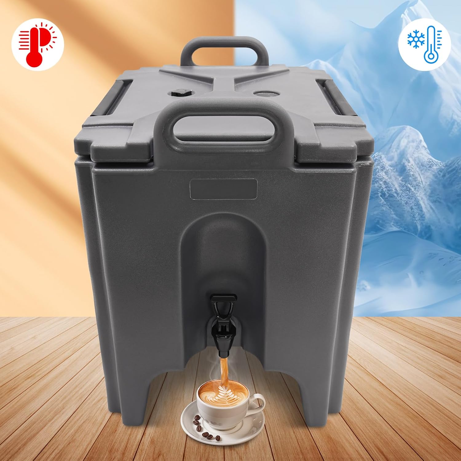 Insulated Beverage Dispenser, Portable Thermal Beverage Server with Handles Keep Hot Chocolate Coffee Tea Warm FoodService Products for Catering, Kitchen, Party, Restaurants (Grey, 10.57 Gallon)