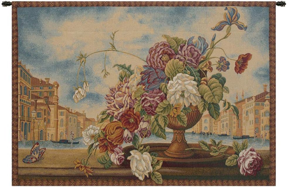 Charlotte Home Furnishings Inc. Venice Balcony With Flowers Italian Tapestry Wall Hanging 26 X 36 Inch Viscose Cotton & Polyester Blend Wall Art Perfect for Home Decor & Wall Decor By Alberto Passini