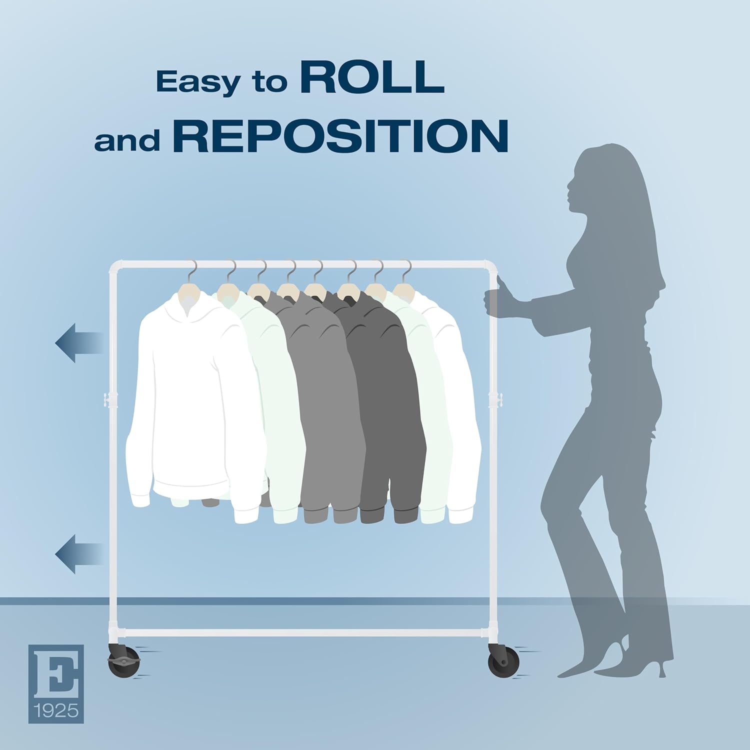 Econoco Pipeline Adjustable Ballet Bar Rack, Rolling Clothing Display with Vintage Style and Adjustable Height, Gloss White