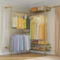 Timate L2 Wall Mounted Clothes Rack Industrial Pipe Clothing Rack for Hanging Clothes, Adjustable Expandable Garment Rack Heavy Duty Closet Organizer, Gold Mounted Closets Industrial Closet System