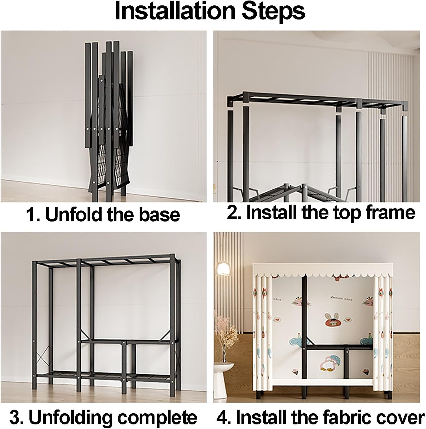 Foldable Closet Wardrobe, Heavy Duty Clothes Rack With Cover, Garment Racks For Hanging Clothes, Metal Closet Organizer, Armoire Storage For Bedroom(B,150cm/59.1in)