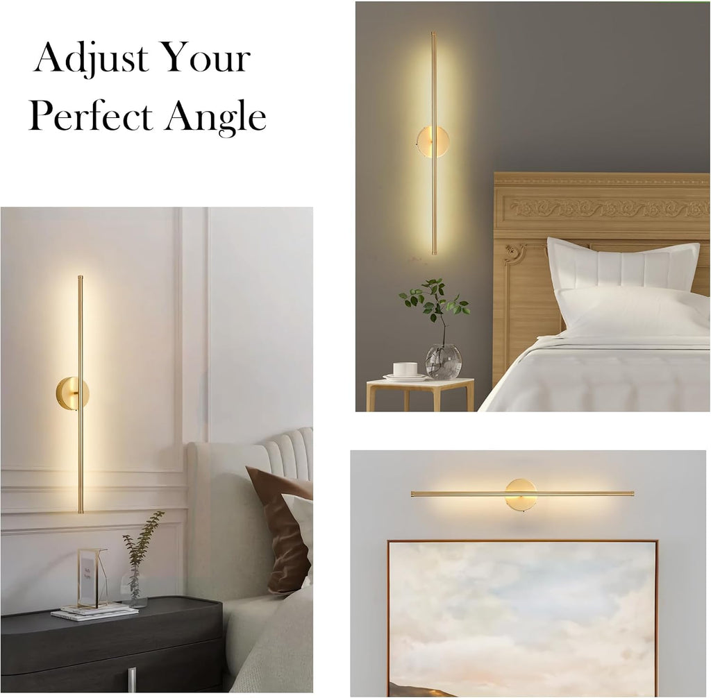 KARTOOSH Battery Operated Wall Sconces with Remote Control, Dimmable Wall Sconces Set of Two, 350°Rotate, 3000K LED Gold Wireless Wall Light for Living Room, Bedroom, Hallway, 40.1 Inch (2 Pack)