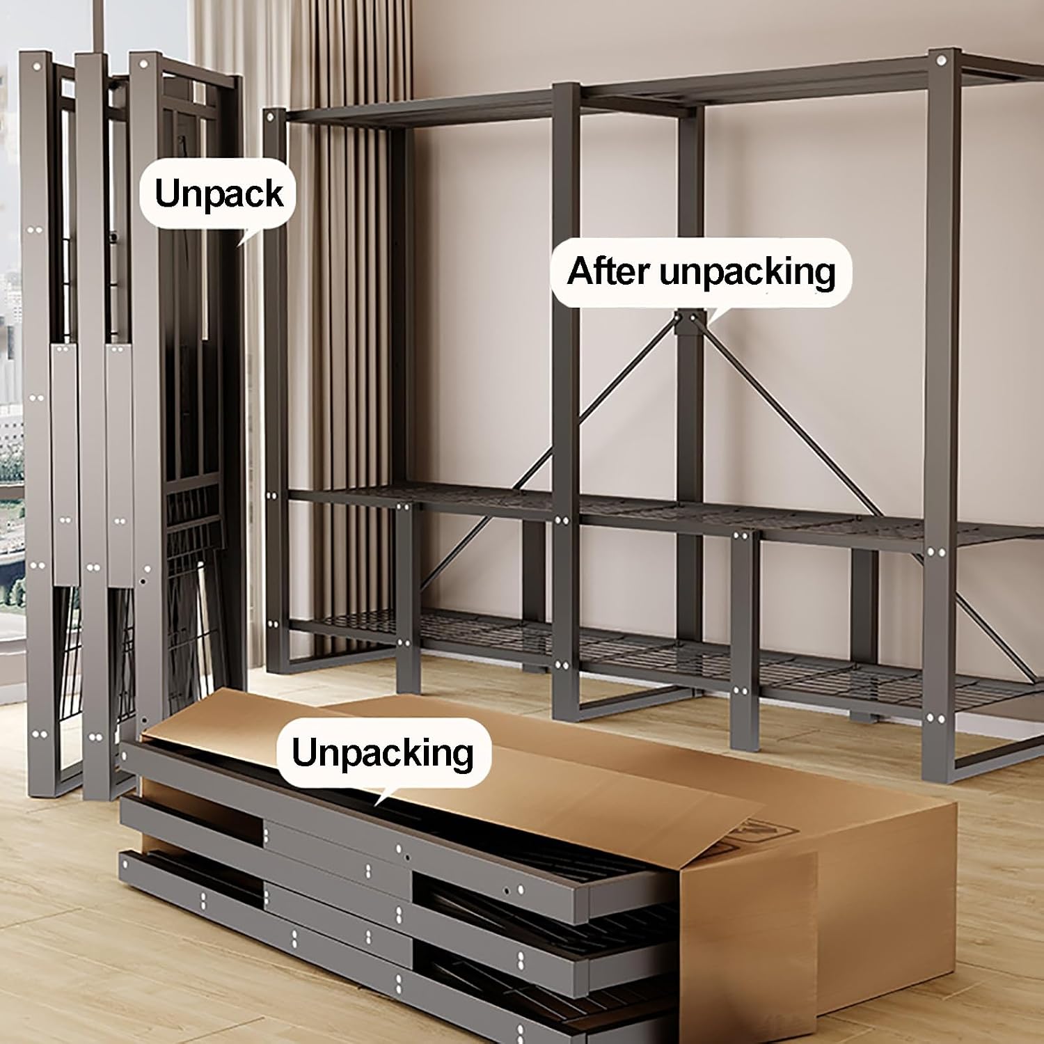 Portable Wardrobe Closet With Cover, Foldable Garment Rack For Hanging Clothes, Freestanding Metal Clothes Rack, Metal Clothing Coat Storage Organizer(Stars,110cm/43.3inch)