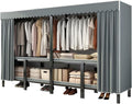 Clothes Rack With Cover Foldable Wardrobe Closet Portable Coat Storage Garment Racks For Hanging Clothes Armoire Clothing Rack With Shelves For Bedroom(A,130cm/51.2nch)