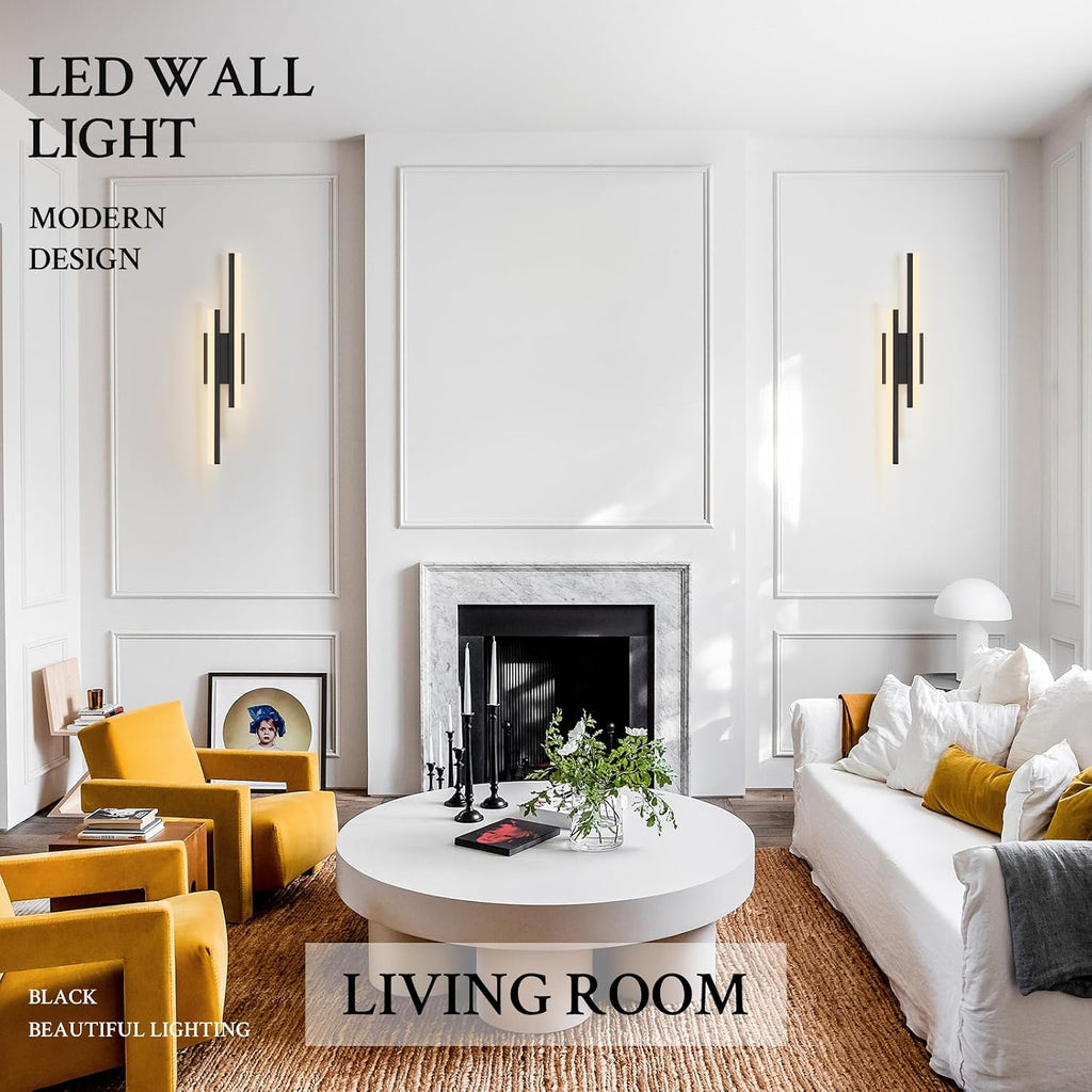 LED Wall Sconce Set of 2 Black Remote Modern LED Vanity Lights Set of 2 Indoor Wall Light Fixtures for Living Room, Dimmable Wall Sconce for Bedside Bedroom Bathroom, L23.6inch 2 Pack