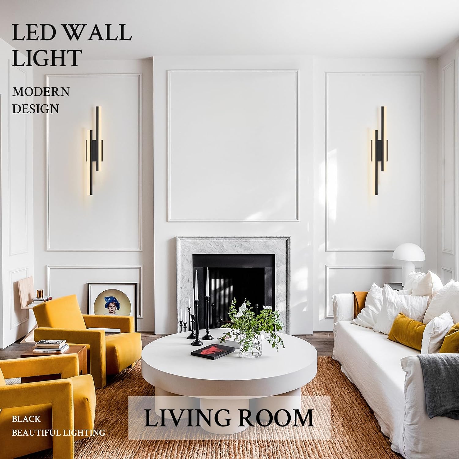 LED Wall Sconce Set of 2 Black Remote Modern LED Vanity Lights Set of 2 Indoor Wall Light Fixtures for Living Room, Dimmable Wall Sconce for Bedside Bedroom Bathroom, L23.6inch 2 Pack