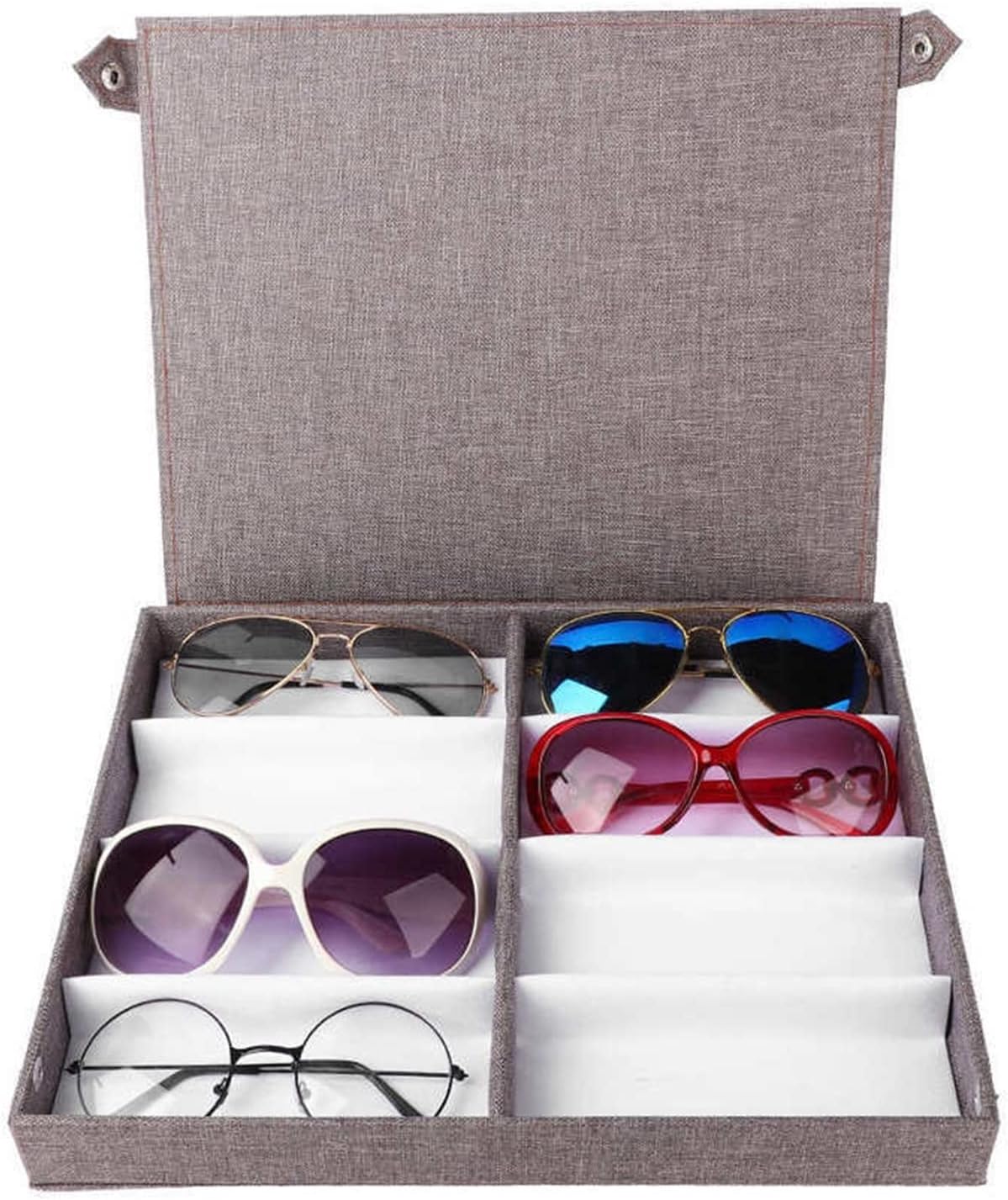 Eyeglass Displays 8 Grids Slots Large Capacity Linen Eye Glasses Storage Box Jewelry Sunglasses Eyewear Display Case Organizer Container Holder Display Risers