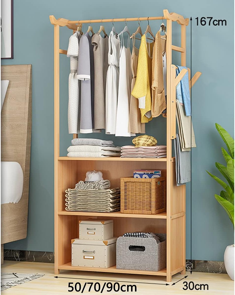 Coat Rack, Clothes Rack Bamboo Garment Racks With 2-Tier Bottom Shelves Heavy Duty Portable Clothes Organizer Rack Freestanding Clothing Rack For Hanging Clothes