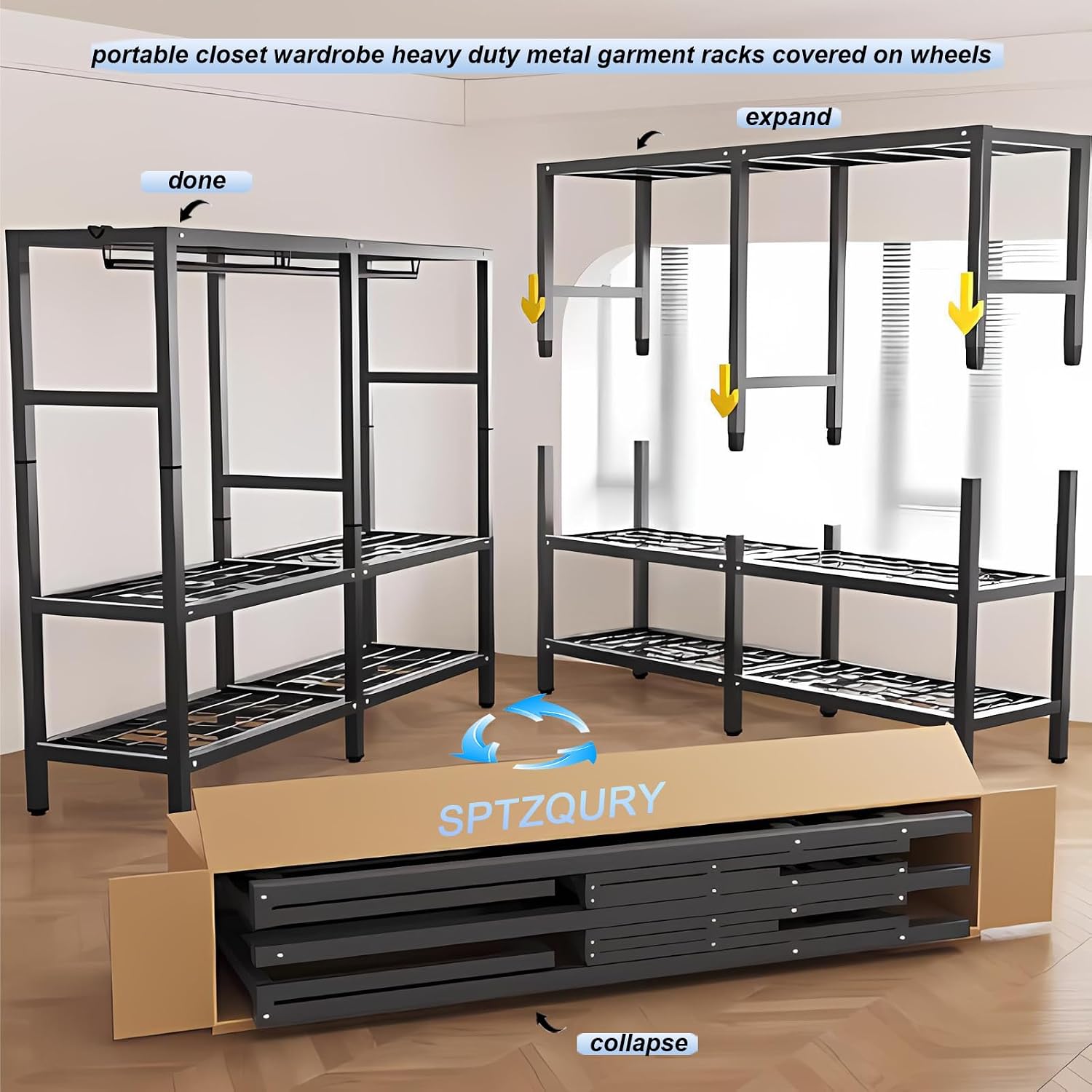 Heavy Duty Rolling Covered Metal Garment Rack with Lockable Wheels and Door, Load 2000lbs, Portable Closets for Hanging Clothes, Large Capacity 360°Enclosed Clothing Racks (A, 33.5in/85cm)
