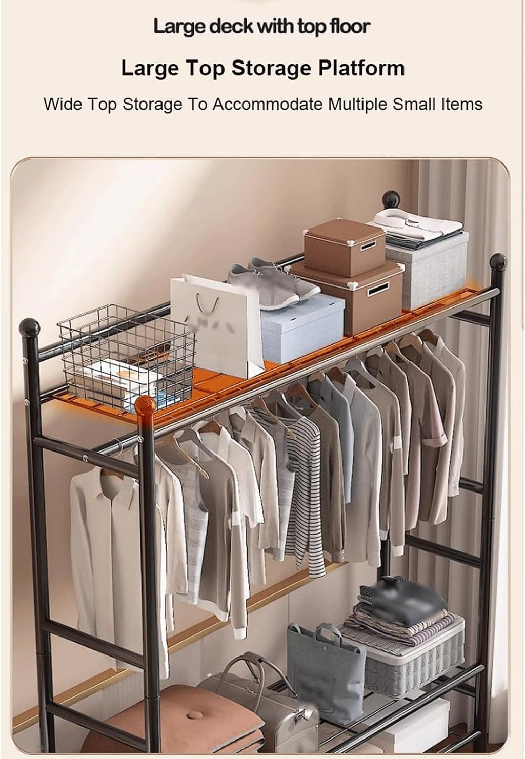 6 Tier Heavy Duty Garment Rack on Wheels Metal Portable Clothing Rack w/Hanging Rod Rolling Clothes Rack Freestanding Open Wardrobe Closet Organizer for Bedroom