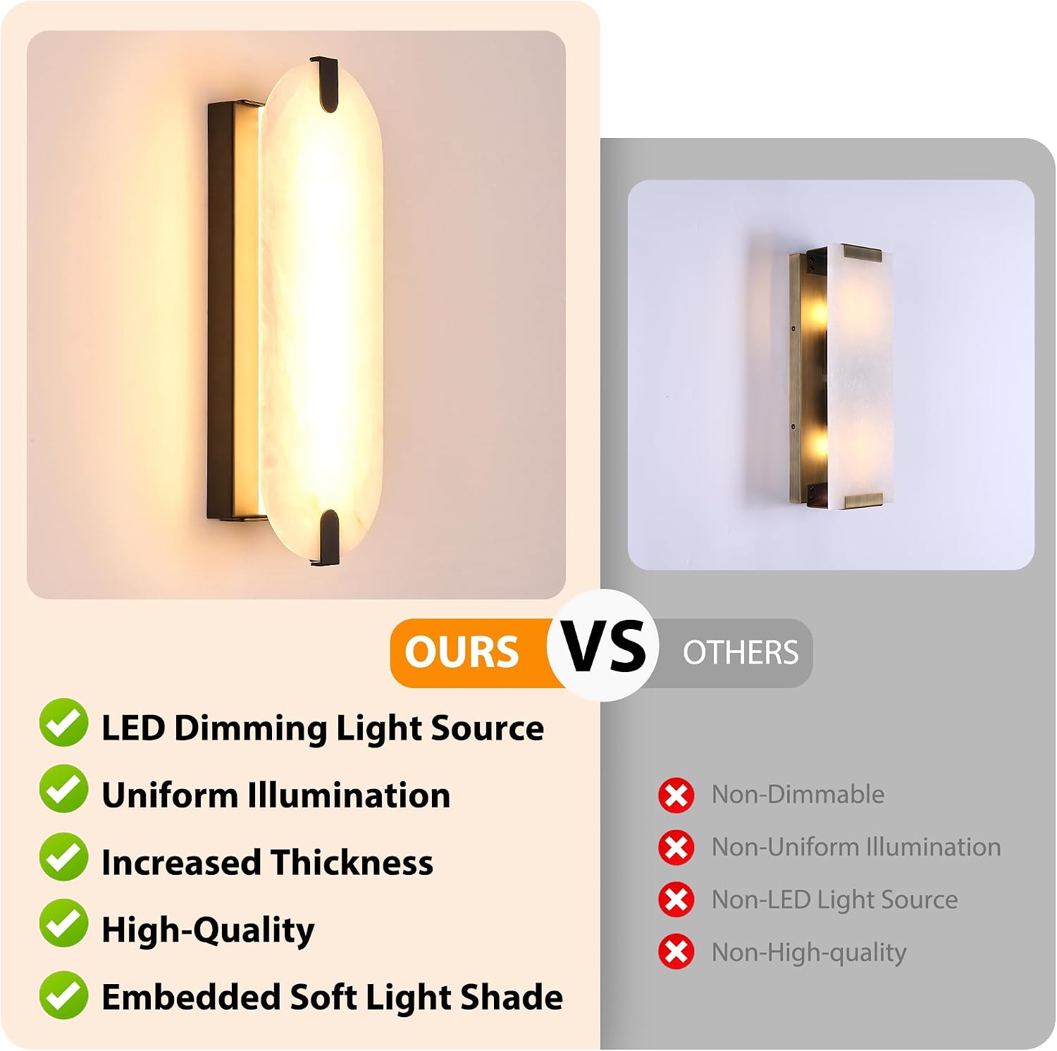 ZEROUNO 14.2 inch Alabaster Wall Sconces, Natural Marble Wall lamp Set of Two,Dimmable Alabaster Wall Light Fixtures for Stairs Bathroom Living Room Bedroom Vanity,Hallway