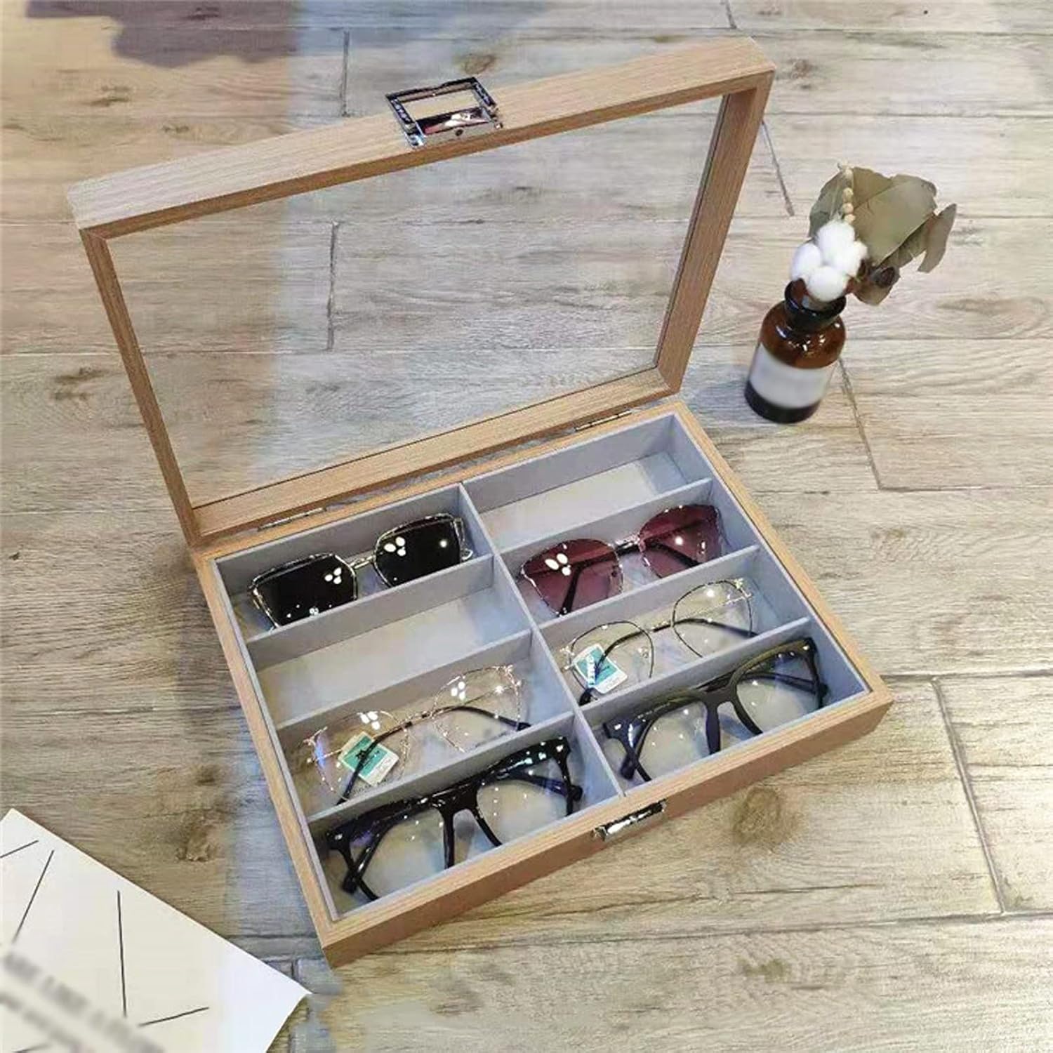 Eyeglass Displays Sunglasses Organizer for Women Men Eyeglasses Eyewear Display Case Sunglass Glasses Storage Holder Box with 8 Slots Display Risers