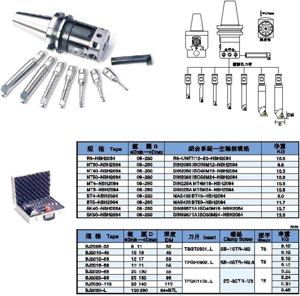 NBH2084 Set Boring Head Boring Tool Suit Boring Head NBH BT30 BT40 BT50 NT30 NT40 NT50 R8 Tool Handle Boring Bar Boring Tool Set(NT40 Tool Handle)