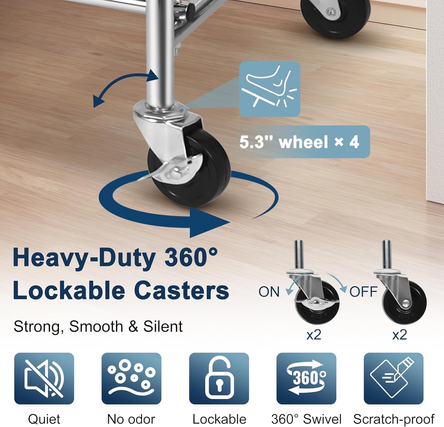 Whitmor Heavy Duty Clothing Rack: Adjustable & Extendable Rolling Garment Rack with Lockable Wheels, Double Rod Clothing Racks with 2 Bottom Shelves, Max Load 500LBS for Hanging Clothes, Chrome