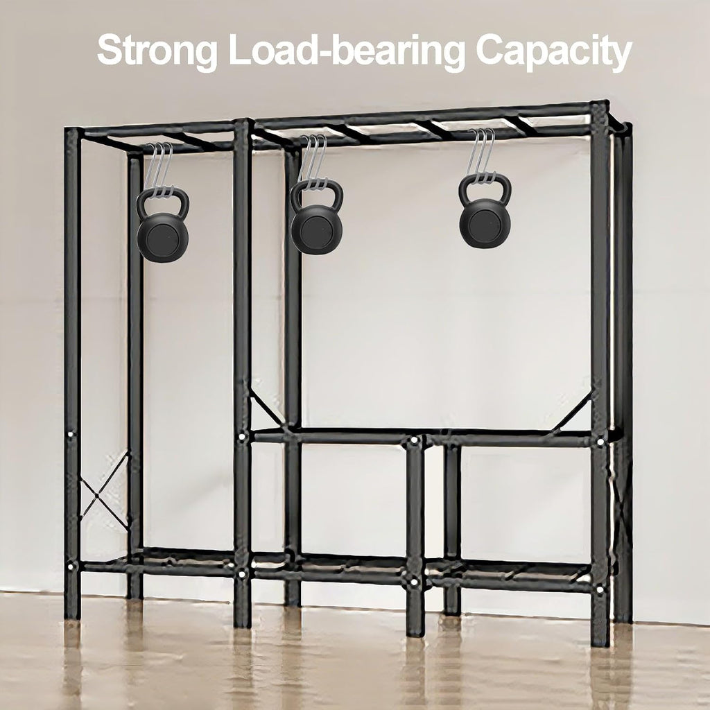 Foldable Closet Wardrobe, Heavy Duty Clothes Rack With Cover, Garment Racks For Hanging Clothes, Metal Closet Organizer, Armoire Storage For Bedroom(B,150cm/59.1in)