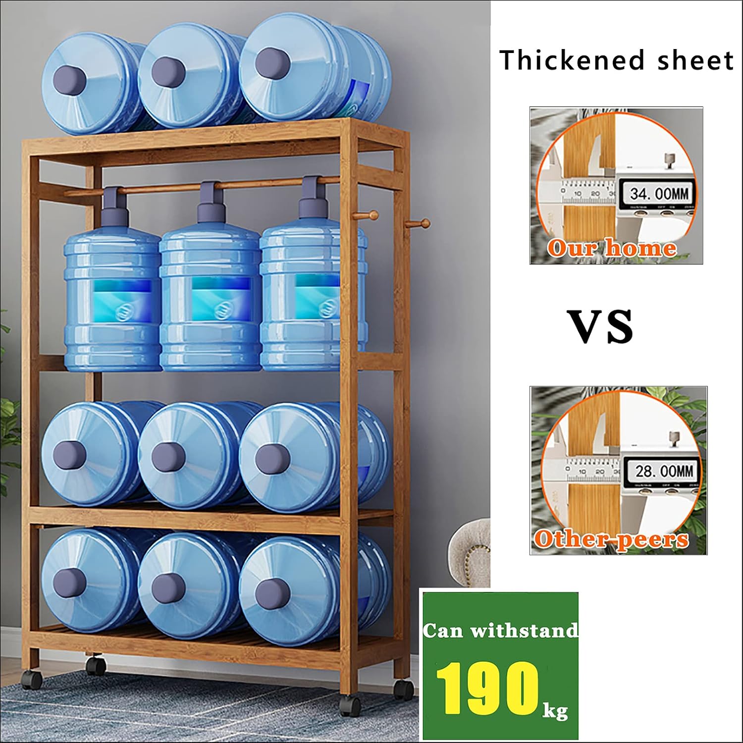 Garment Rack with 2 Tier Storage Shelves,Hanging Rack Bamboo Garment Rack,with Wheels,for Clothes, Shirts, Bags, Scarves, Pants, Shoes, Storage Boxes
