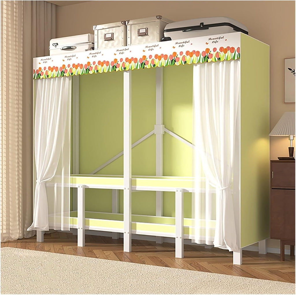Foldable Wardrobe Closet With Cover, Metal Clothing Organizer For Bedroom, Portable Clothe Rack, Garment Rack For Hanging Clothes, Coat Storage Rack(Green,130cm/51.2inch)
