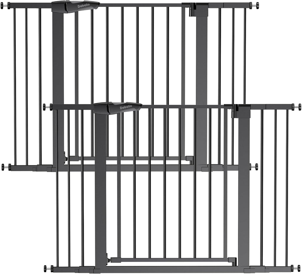 Babelio Baby Gate for Doorways and Stairs, 29-48' Auto Close Dog Gate PressGuard P7, Easy-Install Pressure Mounted Satey Door, No Drilling Safety Gate for Child and Pets, 2 Pack, Black