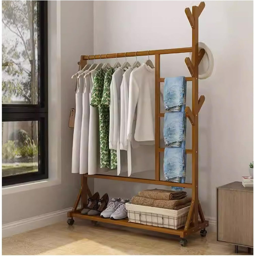 Clothes Rail Garment Rack Bamboo Coat Rack,Freestanding Home Drying Rack Floor Hanging Clothes Rack Hat Handbag Hanger Hall