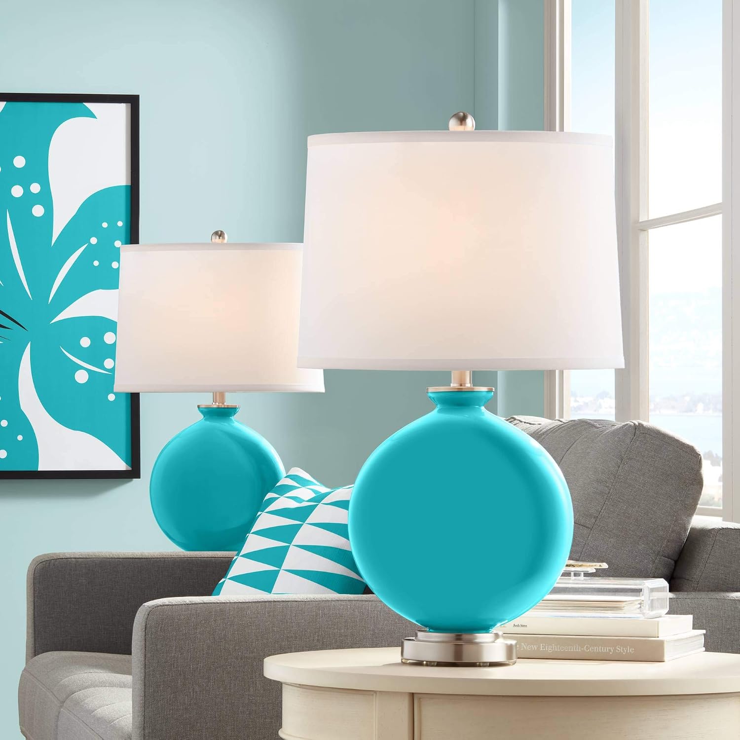 Color + Plus Carrie 26 1/2' Modern Surfer Blue Table Lamps Set of 2