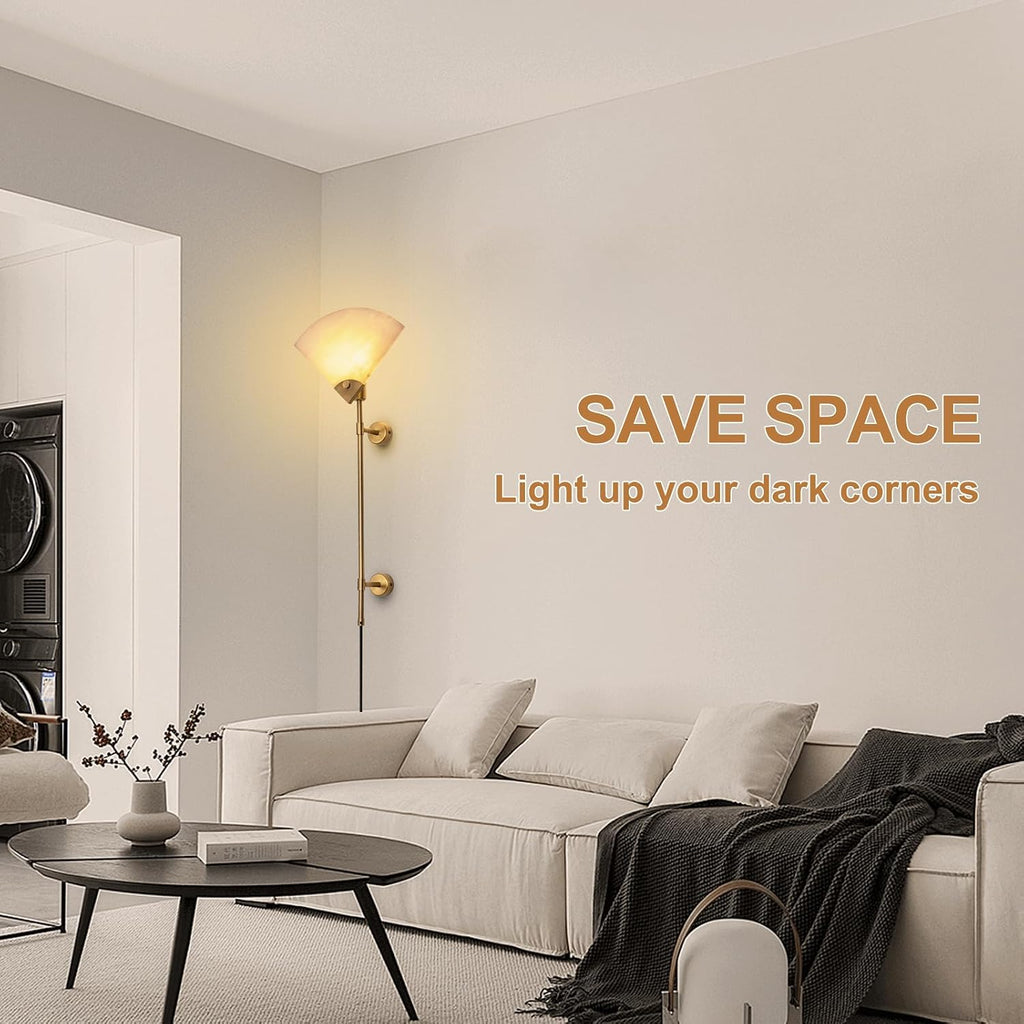 Alabaster Plug in Wall Sconce Set of Two, Natural Marble Wall Light, Wall Mounted Lamp with Plug in Switch E26 Base,Modern LED Wall Lamp for Living Room Dining Room Stairs Bedroom