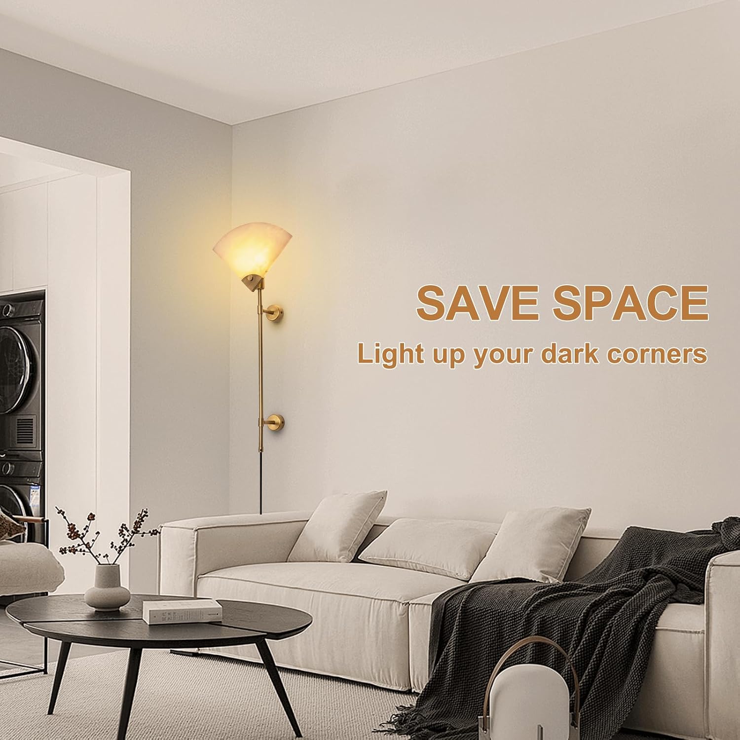 Alabaster Plug in Wall Sconce Set of Two, Natural Marble Wall Light, Wall Mounted Lamp with Plug in Switch E26 Base,Modern LED Wall Lamp for Living Room Dining Room Stairs Bedroom