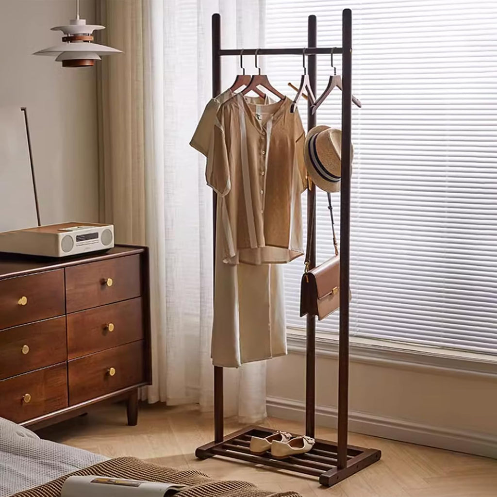 Bamboo Garment Rack, Sturdy Clothing Rack for Hanging Clothes, Clothing Organizer Hat Tree with Storage Shelves and Hanging Hooks, Suitable for Bedroom, Office, Living Room