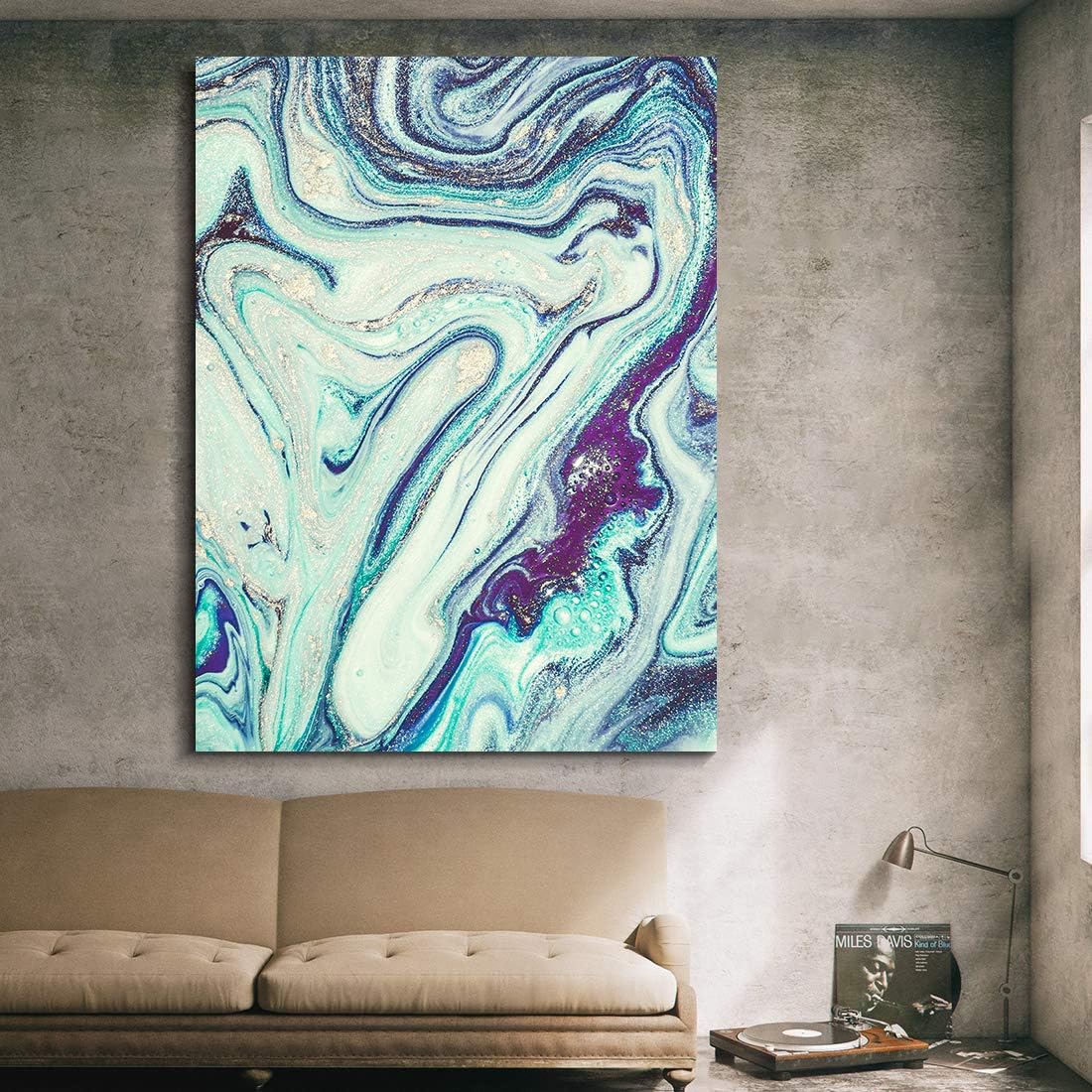 Denzoer Green Texture and Gold Abstract Wall Art Modern Canvas Prints with Solid Wood Frame Wall Pictures for Home Decoration, Ready to Hang - 36x46 inches