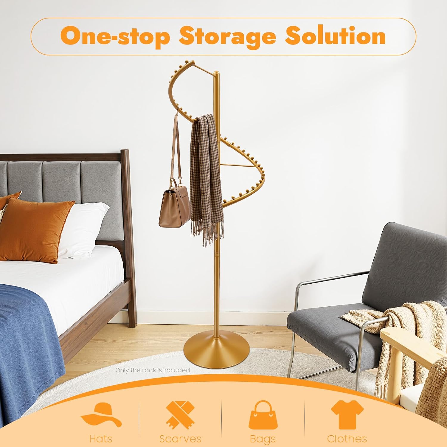 71 in Spiral Rotating Clothing Rack 360° Rotating Freestanding Hanging Clothing Display Stand Metal Heavy Duty Round Garment Rack for Boutique Bedroom (Gold)