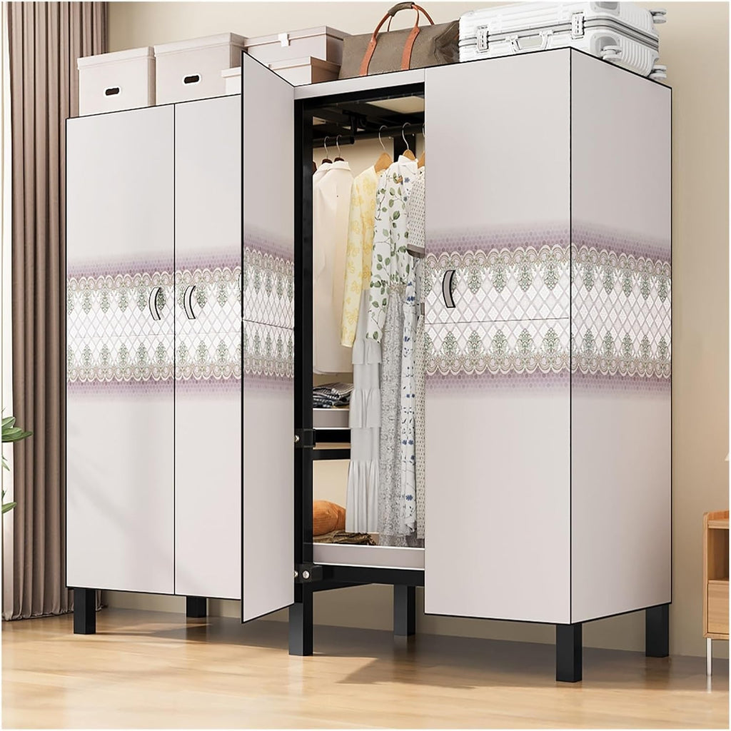 Portable Wardrobe Closet 1200LB, Foldable Clothe Rack With Cover, Garment Rack For Hanging Clothes, Clothing Coat Storage Rack, Covered With Independent Area, For Apartments(C,150cm/59.1inch)