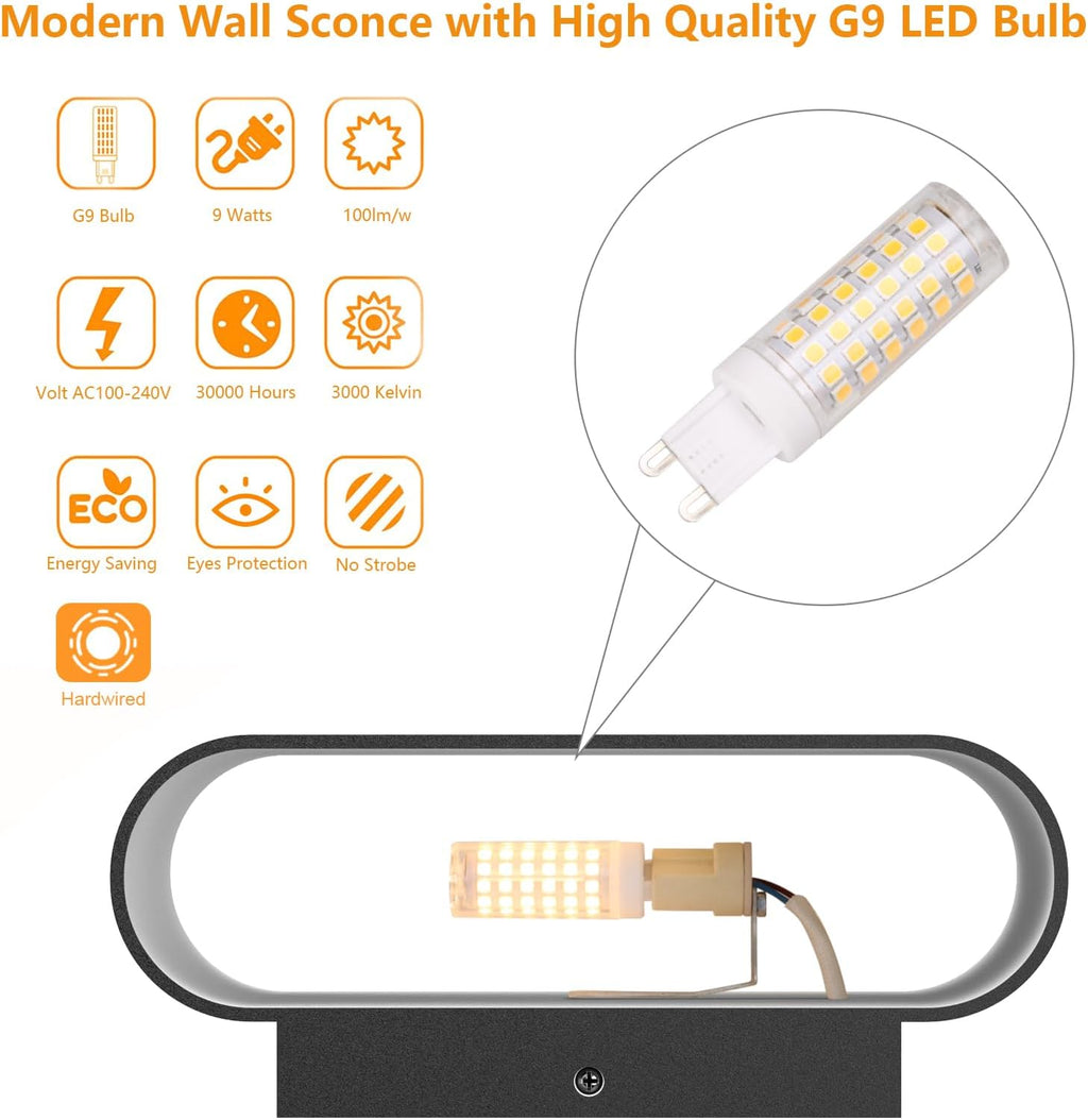 Aipsun Black Modern LED Wall Sconces 4 Packs Indoor Wall Lights Hardwired Up and Down Wall Mount Light for Living Room Bedroom Hallway Corridor Conservatory Warm White 3000K(with G9 Bulbs)