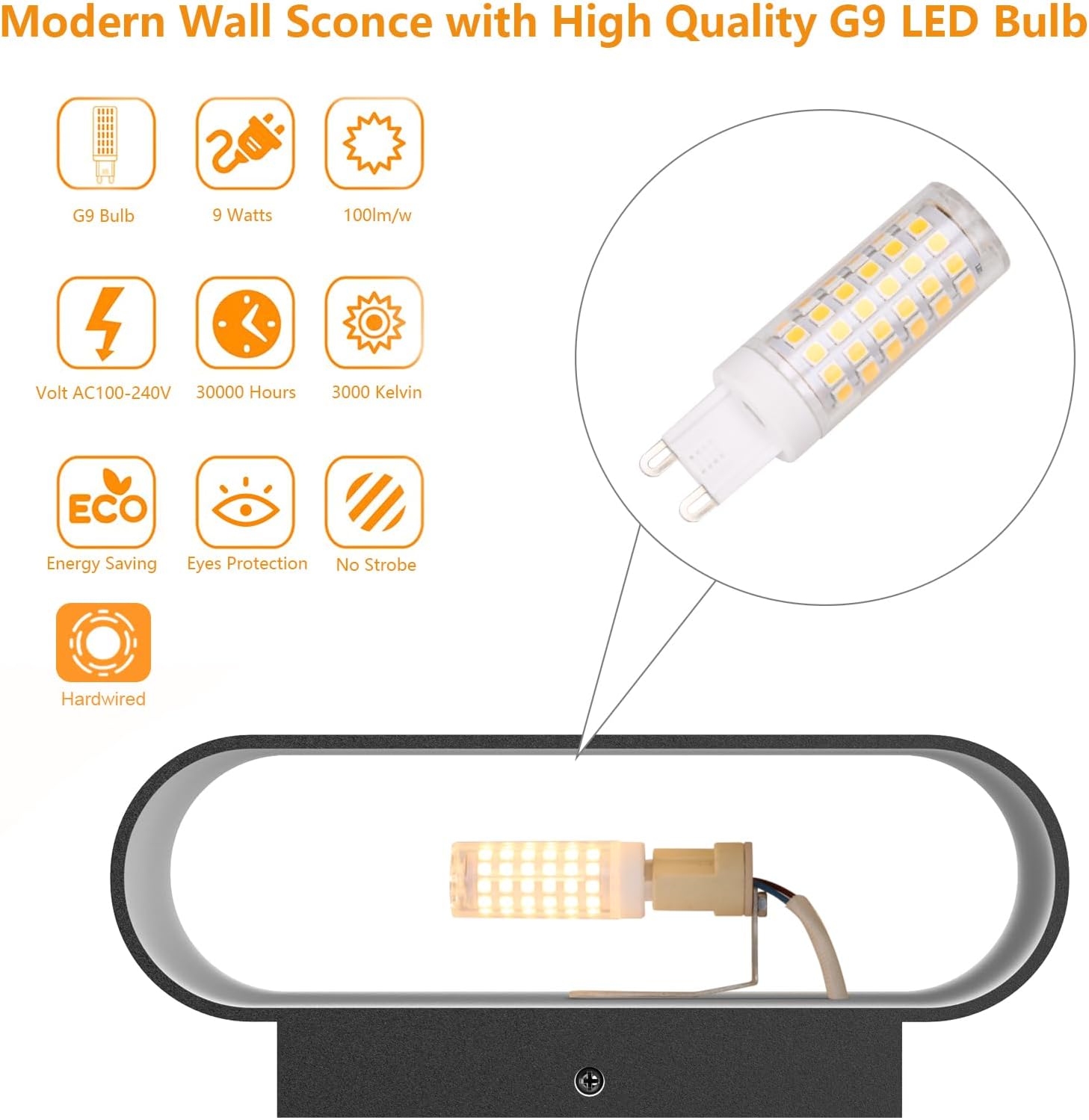 Aipsun Black Modern LED Wall Sconces 4 Packs Indoor Wall Lights Hardwired Up and Down Wall Mount Light for Living Room Bedroom Hallway Corridor Conservatory Warm White 3000K(with G9 Bulbs)