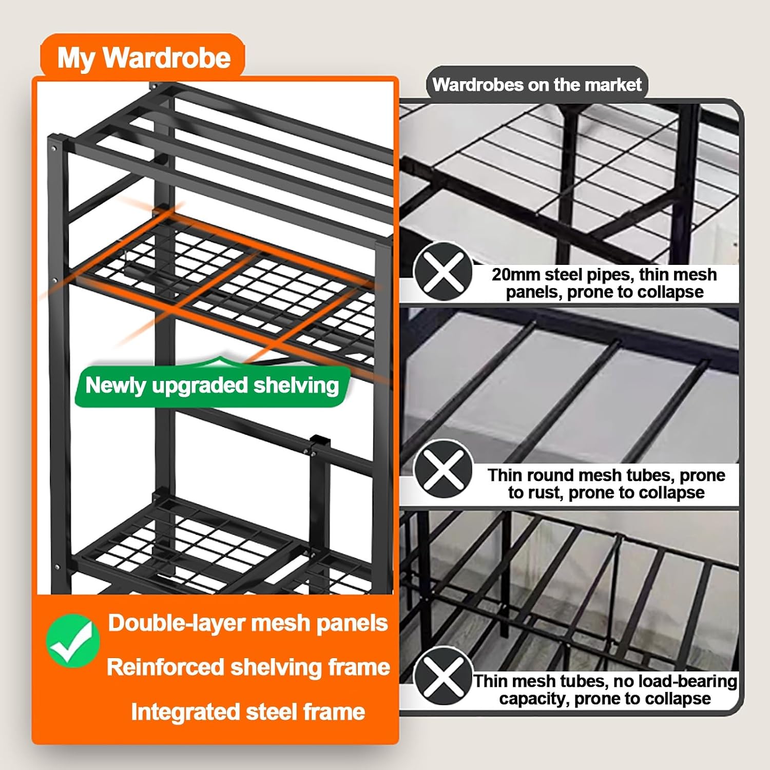 Wardrobe Closet With Cover, Foldable Garment Rack For Hanging Clothes, Metal Freestanding Clothing Rack, Coat Storage Organizer With Rods, For Bedroom, Dorm(Blue2,128cm/50.4inch)