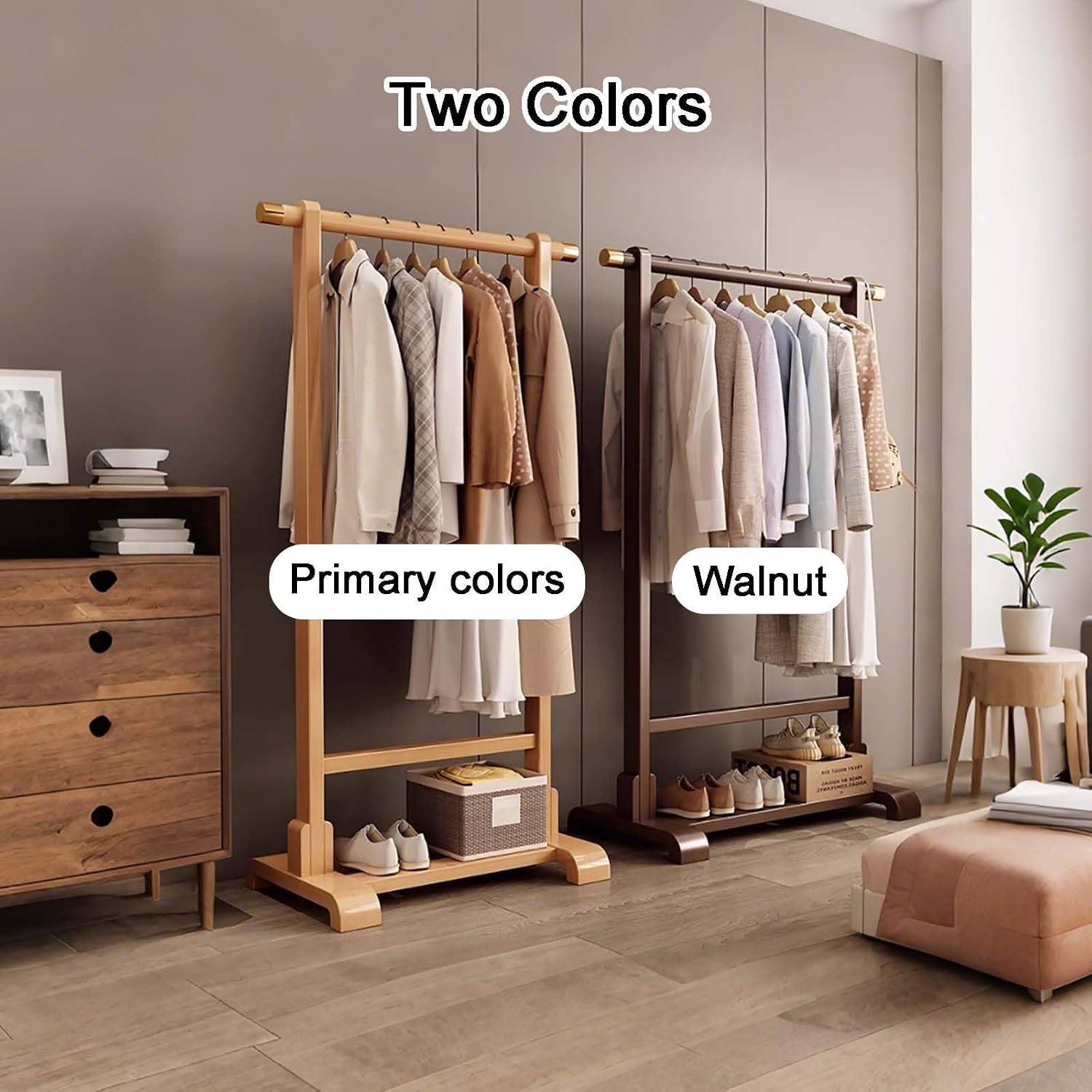 Bamboo Clothes Rack, Garment Rack with Shelf, Clothing Rack for Hanging Clothes, Coats, Skirts, Shoes, Bags, Easy Assembly(Brown,60CM/23.6IN)