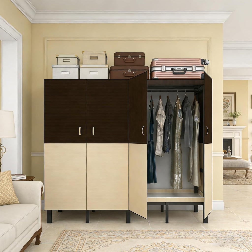Heavy Duty Portable Closet Wardrobe, Freestanding Wardrobe with Magnetic Door, Multifunctional Closet Storage System, Foldable Portable Closet with Cover. (Brown, 49.2in/125cm)
