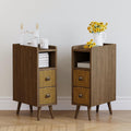 Nightstands Set of 2,Night Stand Bed Side Table with Storage Space,Wooden Bedside Table with Open Shelf,2 Drawers,End Table with Solid Wood Feet for Bedroom,College Dorm,Entryway (Walnut)