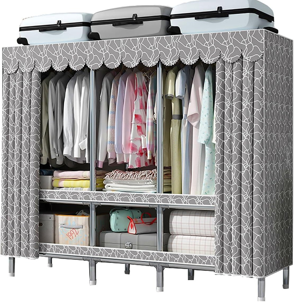 Portable Closet Wardrobe with Cover Metal Garment Rack for Hanging Clothes and Shelves for Bedroom (Color : G, Size : 170x45x170cm)