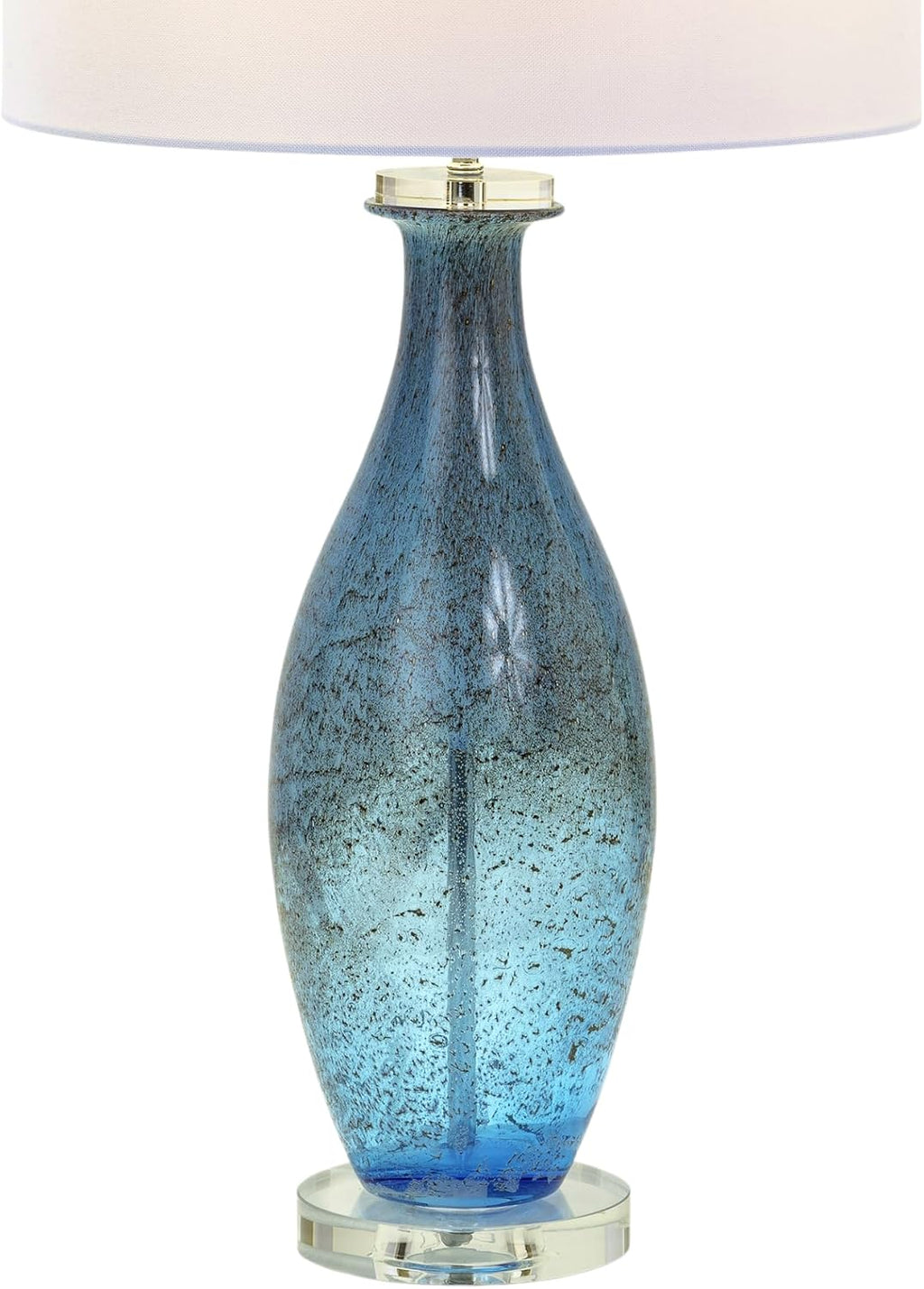 Sea Winds Trading Lux Lighting 30-Inch Blue Tone Art Glass Table Lamps Set of 2 with Dazzling Crystal Base Coastal Style 3-Way Switch Linen Shade