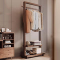 Clothes Rack, Bamboo Floor-standing Bedroom Coat Rack,Rack Heavy Duty Garment Racks For Hanging Clothes,Shoe Clothing Storage Organizer Shelves, 63 in Height(Brown with wheels,105CM/41.3IN)