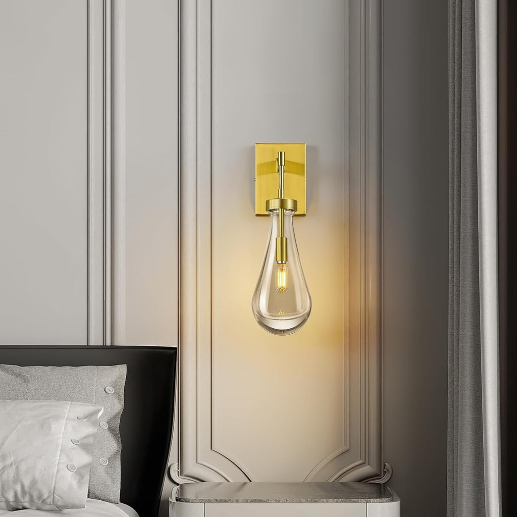 Raindrop Wall Sconces Set of Two Gold Sconces Wall Decor Modern Wall Lighting Glass Bathroom Sconces Indoor Vanity Light Wall Lamp for Bedroom Living Room Stair