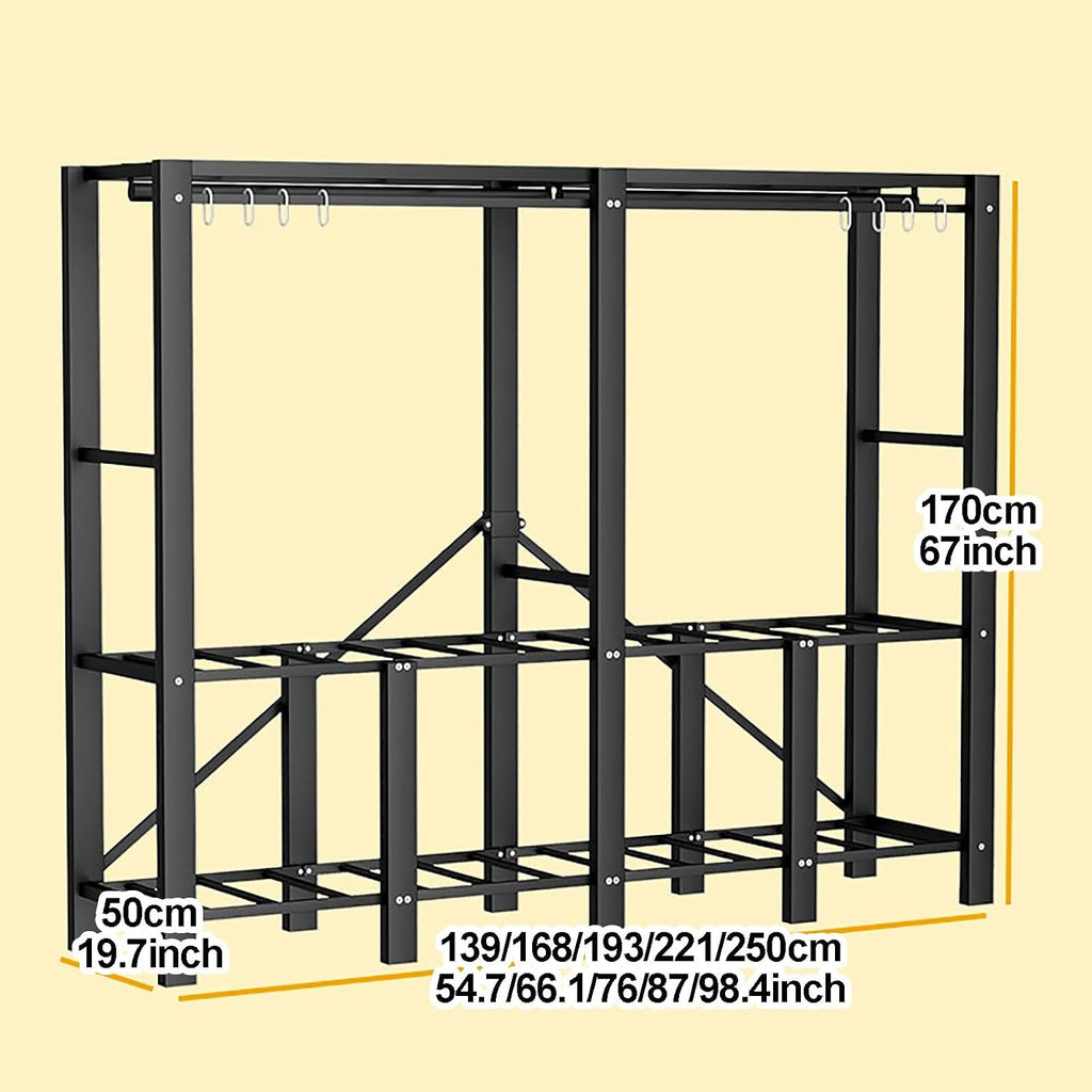 Portable Closet Wardrobe With Hanging Rods, Heavy Duty Clothing Rack With Fabric Cover, Metal Closet Rack For Hanging Clothes, Coat Storage Garment Racks(E,250CM/98.4INCH)