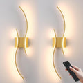 Battery Operated Wall Sconces Set of Two with Remote Control, Battery Wall Light, Stepless Colors 3000K-6000K & Dimming, Gold Led Wall Lights for Living Room, Hallway, Bedroom, 27.5 Inch (2 Pack)