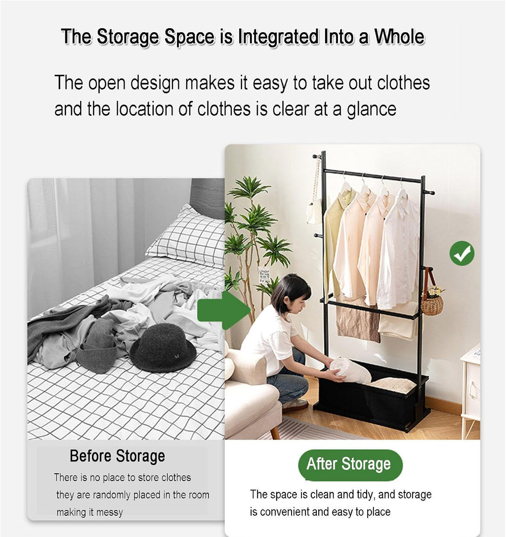 Bamboo Garment Rack Freestanding Clothes Hanging Shelf Bedroom Clothing Organiser Rack with Top Hanging Rod and Bottom Storage Shelves for Living Room Hallway Entryway,Brown-70 * 34 * 167cm