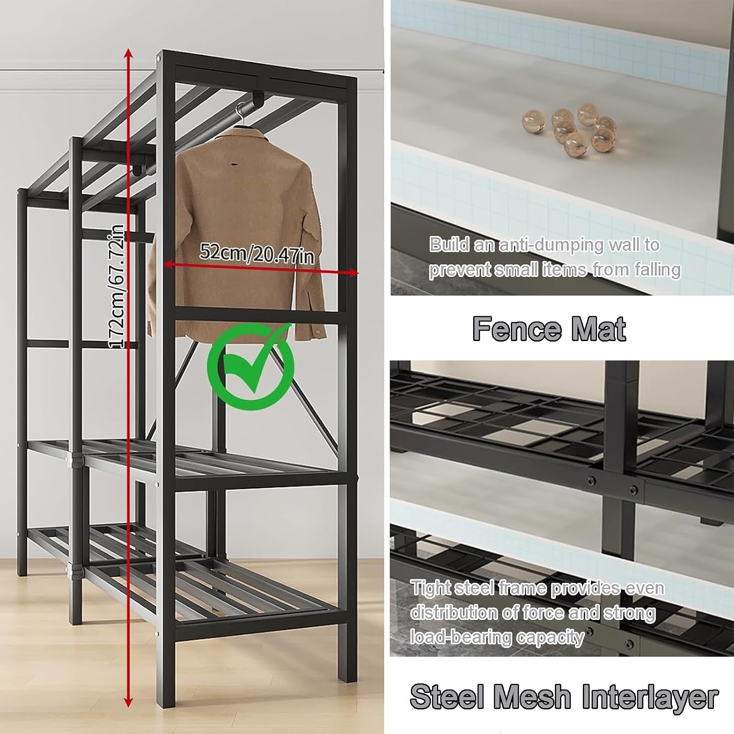 Portable Wardrobe Closet, Foldable Clothes Rack with Cover, Multi-Functional Folding Armoire, Garment Rack for Hanging Clothes(B,49.2 * 20.5 * 70IN(L*W*H))