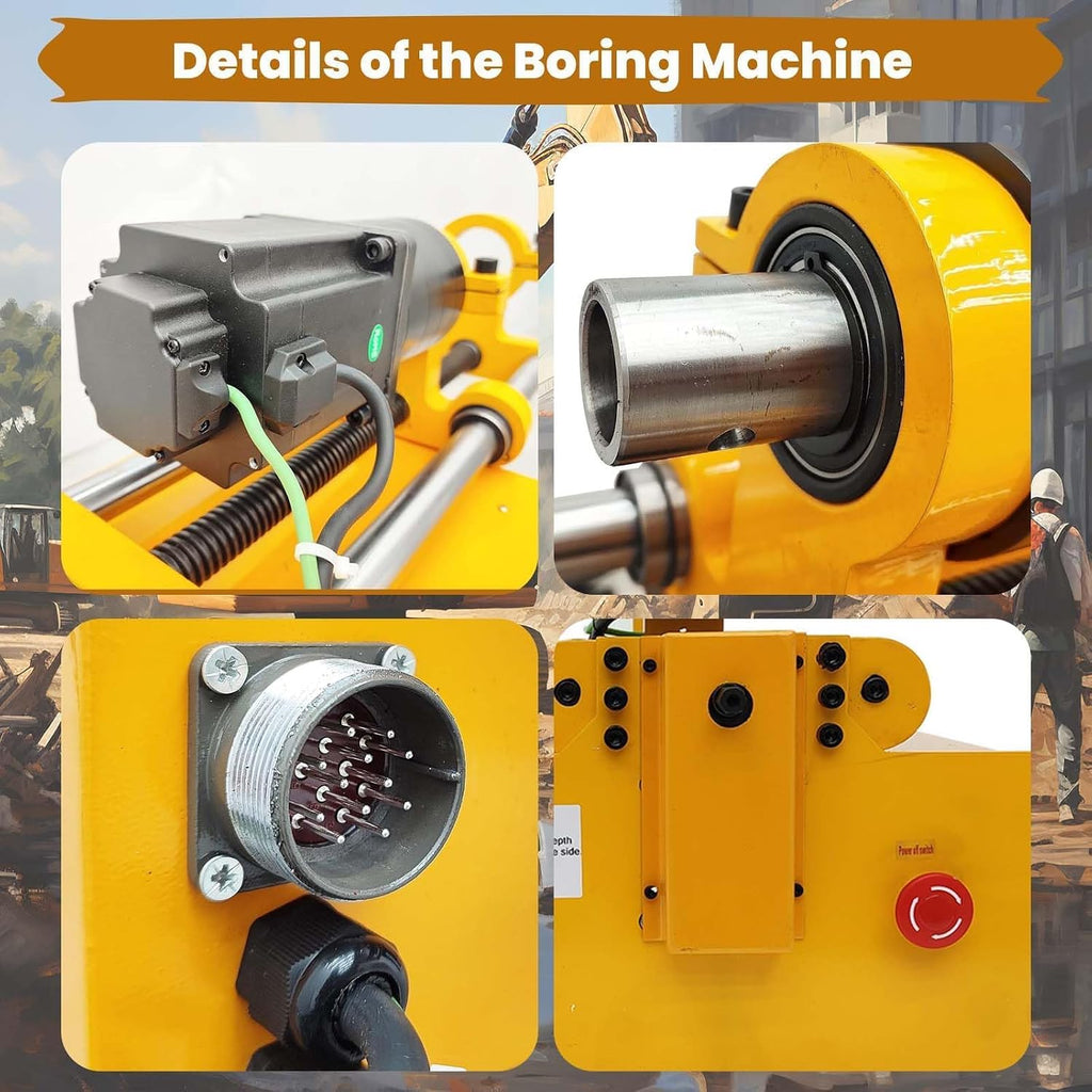 110V Portable Line Boring Machine, Hole Drilling Machine Bore Diameter 2.16'-10.23', with 4.92ft Drilling Bar and Control Handle, Professional Boring Equipment for Excavator Loader