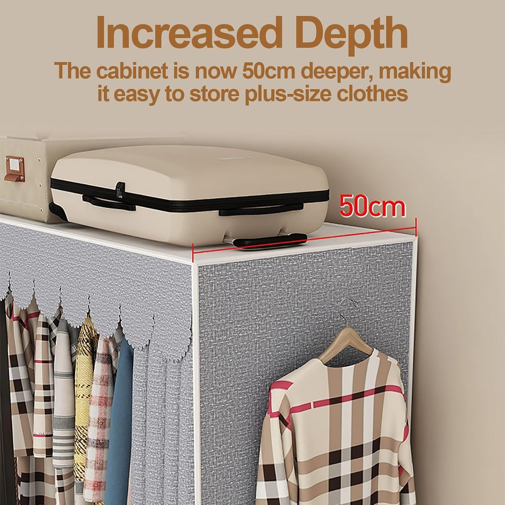 Foldable Wardrobe Closet With Cover, Garment Rack For Hanging Clothes, Clothing Rack For Hanging Rods, Portable Metal Clothe Rack, For Bedroom, Dorm(Blue,145cm/57.1inch)