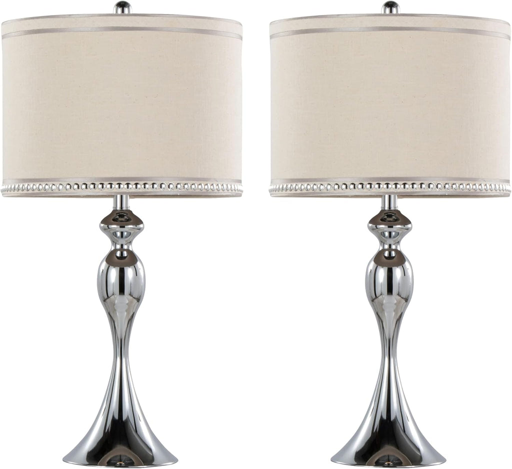 Ashland 27' Metal Table Lamps Set of 2, Desk Lamp, Bedside Lamps for Night Stands, Nightstand Lamp, Small Lamp, Small Table Lamps for Living Room Set of 2 (Polished Chrome, Cream Linen)