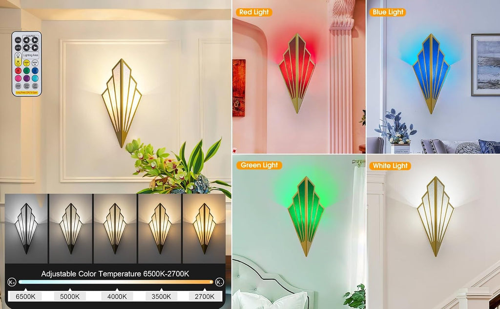 Battery Operated Wall Sconces Set of 2,Not Hard Wired Fabric Shade Triangle Remote Control Wall Lights, Wireless Lamp Fixture for Bedroom, Living Room, Bathroom, Hallway (Color : Gold)